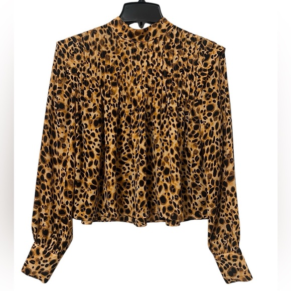 Aritzia Babaton XS Women’s leopard cheetah print long sleeve mock neck pleated - Picture 2 of 7